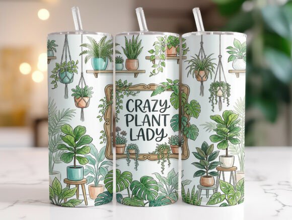 20oz Crazy Plant Lady Tumbler Wrap PNG