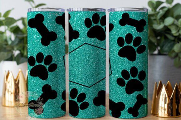 Aqua Glitter Paw Print Tumbler Wrap Graphics