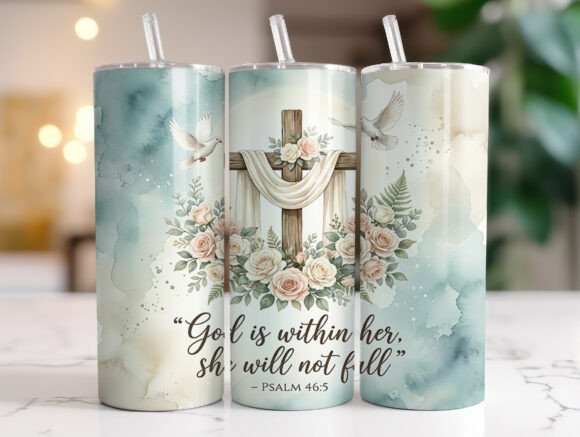 Christian Faith Cross Roses Tumbler Wrap Graphics
