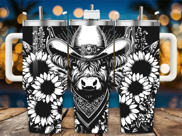 Cowboy Highland Cow 40oz Laser Tumbler Crafts Graphics