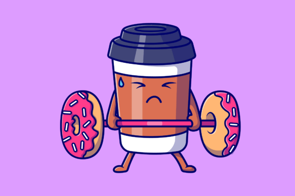 Cute Coffee Cup Lifting Donut Barbell