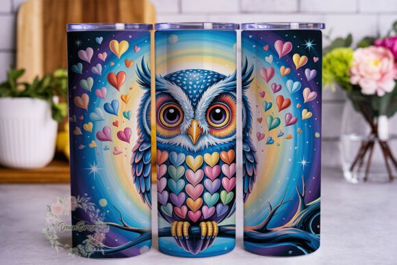 Cute Heart Owl Tumbler Wrap: Graphics & Tumbler Wraps for Branding