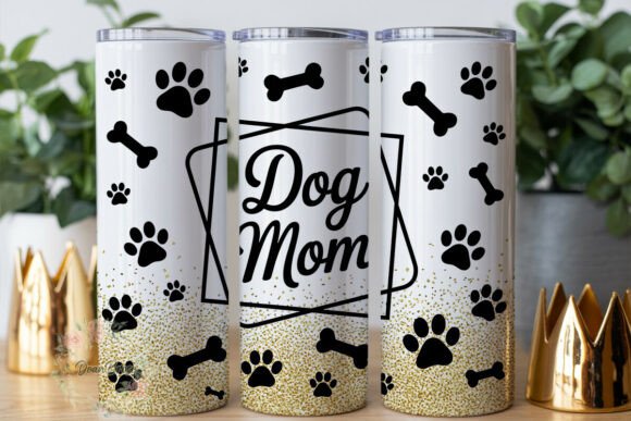 Dog Mom Gold Paw Print 20oz Tumbler Wrap