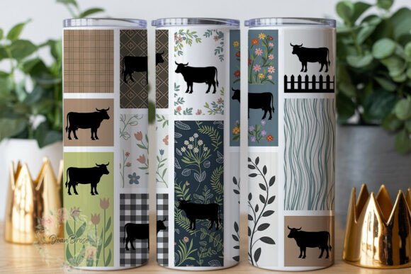Farmhouse Cow Patchwork Tumbler Wraps Graphics
