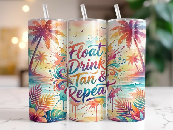 Float Drink Tan Repeat Beach Tumbler PNG