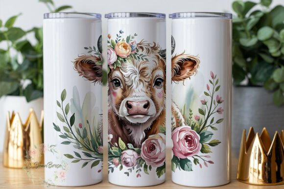 Fluffy Cow Floral 20oz Tumbler Wrap Graphics