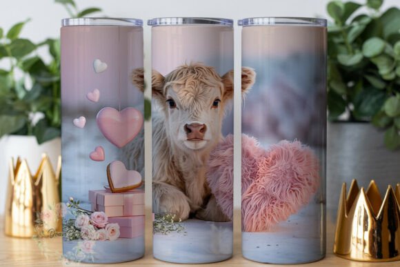 Fluffy Highland Cow Valentine Tumbler Graphics