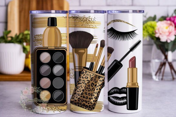 Glam Makeup Gold Leopard Tumbler Wraps Graphics
