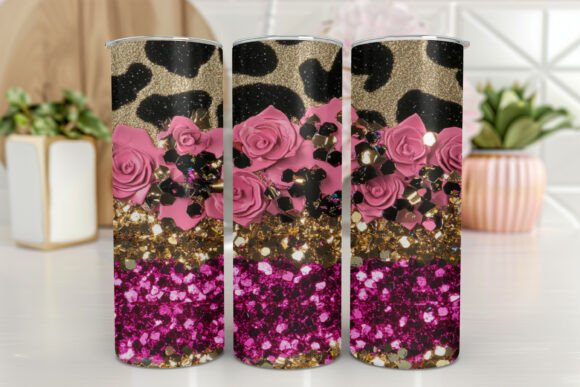 Glitter with Leopard Graphics for Tumbler Wraps