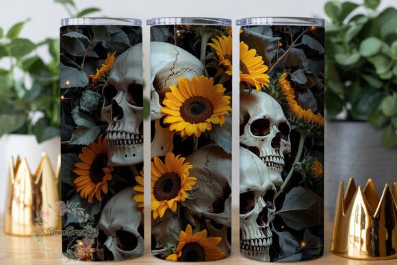 Gothic Sunflower Skull Graphics for Tumbler Wraps