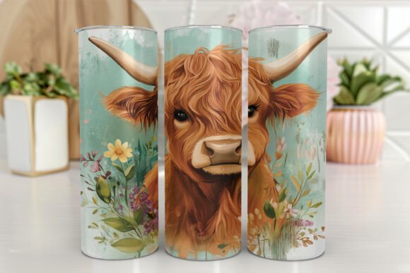 Highland Cow Tumbler Graphics for Branding
