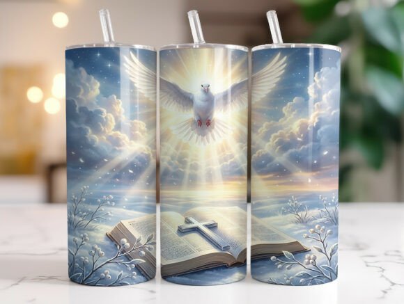Holy Spirit Dove Bible Cross Tumbler PNG