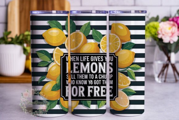 Lemon Black White Stripes 20oz Tumbler W Graphics