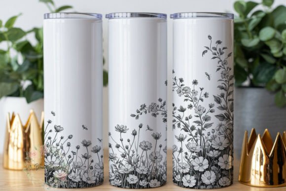 Monochrome Cosmos Floral 20oz Tumbler Graphics