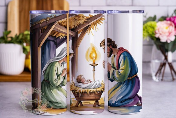 Nativity Scene Watercolor Tumbler Graphics