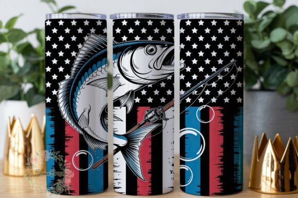 Patriotic Fishing Distressed Tumbler Graphics