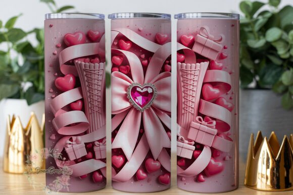 Pink Love Heart Bows 20oz Tumbler Wrap Graphics