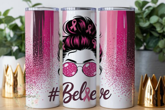 Pink Ribbon Messy Bun 20oz Tumbler Wrap Graphics