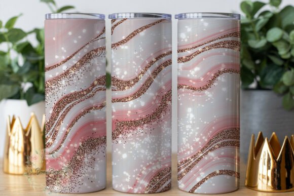 Pink Rose Gold Marble Glitter Tumbler Graphics & Wraps