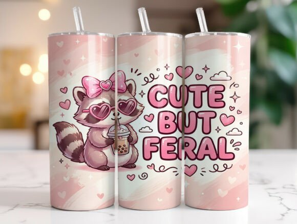 Raccoon Cute but Feral Quote Tumbler PNG Graphics