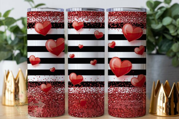 Red Glitter Stripe Hearts Tumbler Wrap Graphics