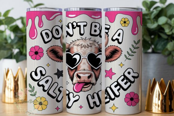 Salty Heifer Cow Floral Tumbler Wrap PNG: Tumbler Wraps & Graphics