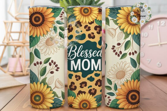 Sunflower Leopard Blessed Mom Tumbler Graphics & Wraps