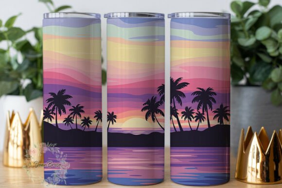 Tropical Sunset Palm Trees Tumbler Wrap Graphics