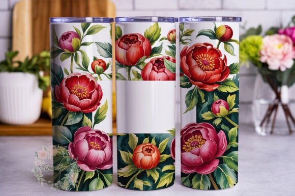 Vibrant Red Peony Floral Tumbler Wrap