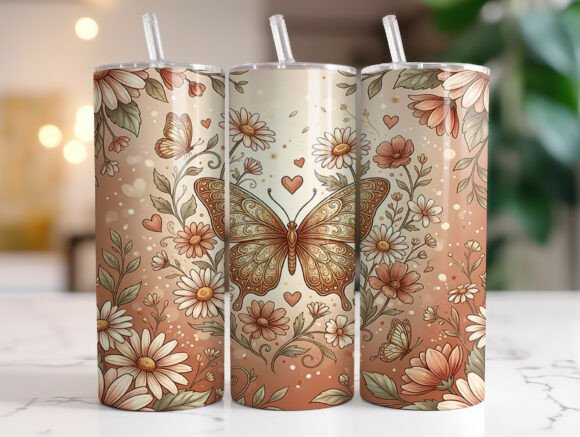 Vintage Butterfly Daisy Garden Tumbler Graphics