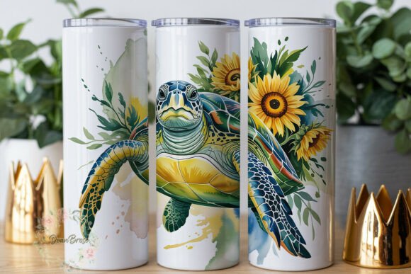 Watercolor Turtle Sunflower Graphics for Tumbler Wraps