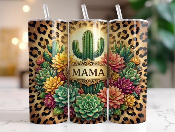 Western Cactus Mama Leopard Tumbler Wrap Graphics