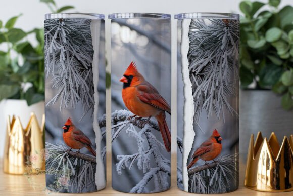 Winter Cardinal Frosted Branch Tumbler Graphics